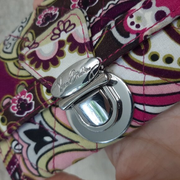 Vera Bradley Pink Paisley Push Lock Id And Card Wallet - Picture 3 of 9